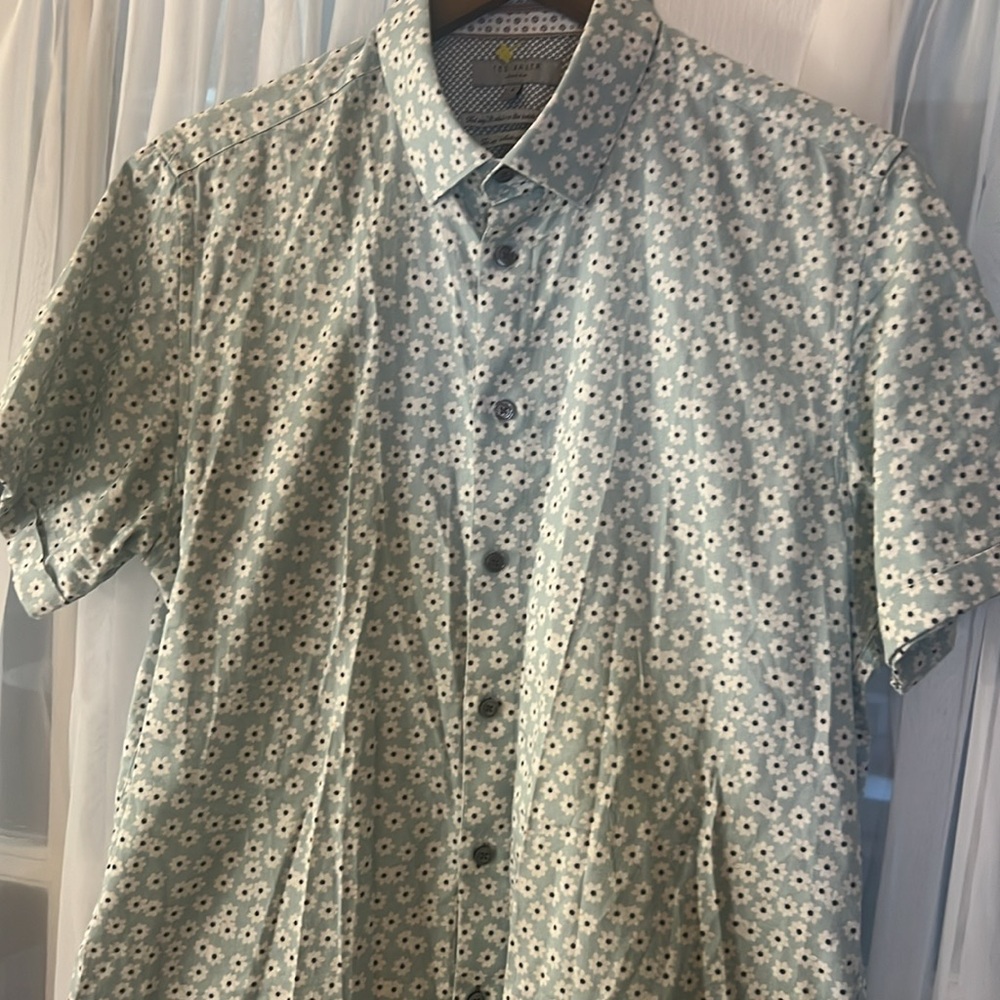 Ted Barker London Floral Geo Print Shirt Men’s Size 4 (Large) Blue - Picture 2 of 10